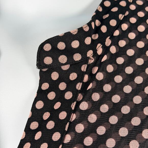 INC International Concepts Blouse 3X Black Pink Polka Dot Sheer Mesh Faux Wrap - Picture 3 of 9